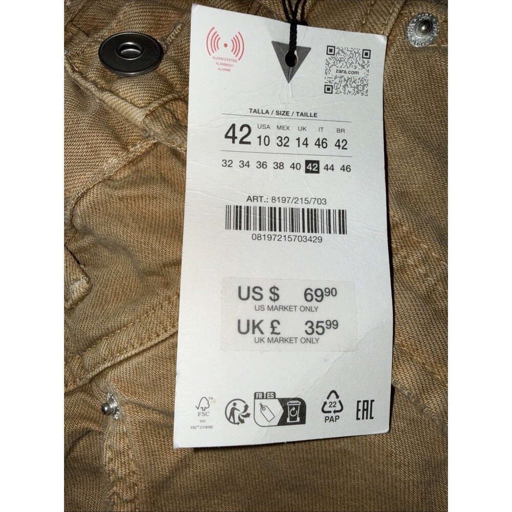 ZARA Tan Barrel Wide Leg Jeans Relaxed Baggy Distressed High Rise V Seam 10 NWT - Picture 6 of 12